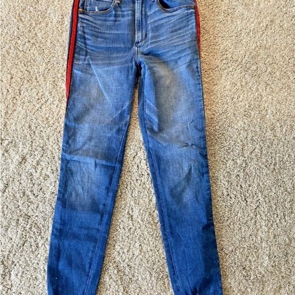 Abercrombie Fitch Sz 26 or 2 Jeans Ultra High Rise Skinny Raw Hem Red Stripe - Picture 2 of 6